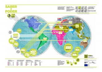 A big poster is above the school desk, listing facts about the lack of education around the world Museo Mundial_PT_Knowing_3